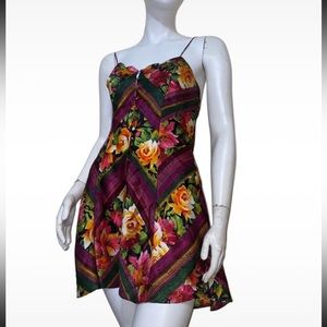 Vintage Victoria’s Secret Gold Label Floral Abstract Print Satin Slip Dress Sz S